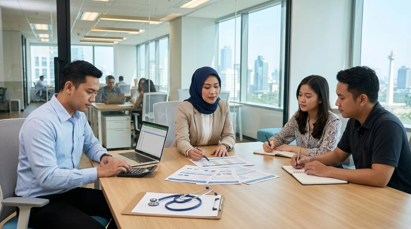 Tim HR di kantor Jakarta membandingkan penawaran harga MCU karyawan dari vendor